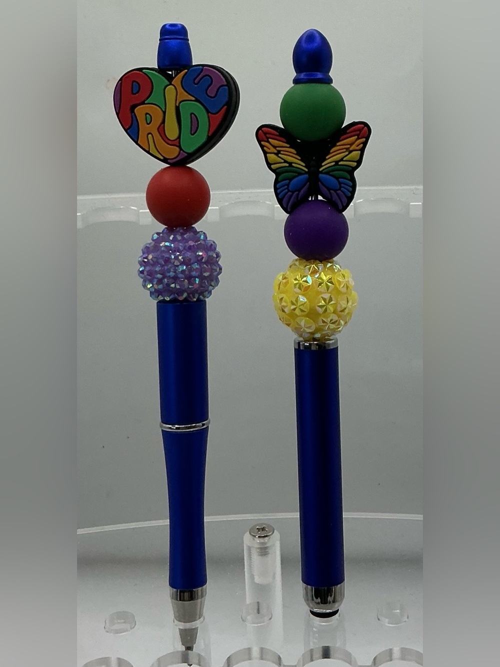 LGBTQ RAINBOW PRIDE HEART BUTTERFLY HANDMADE BEADED DECORATIVE PEN & STYLUS SET